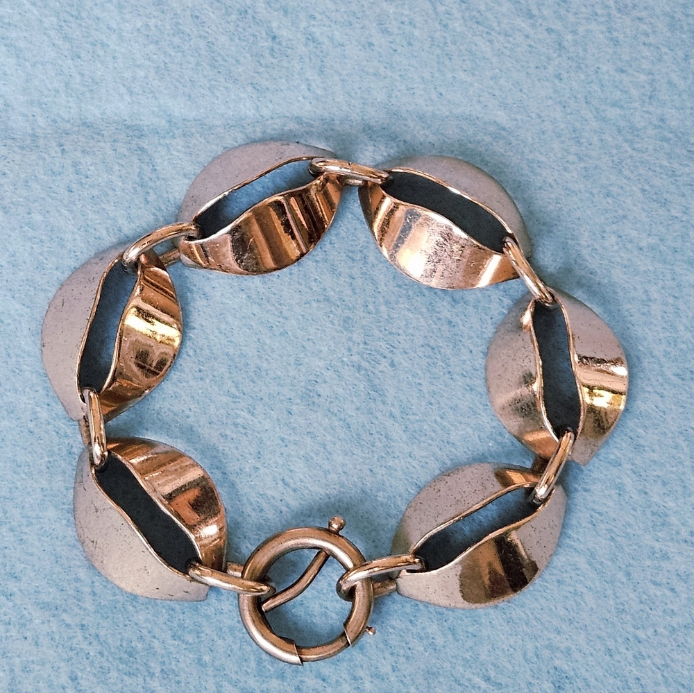 VTG 1950s Mid-century Modern Napier Rose Gold Vermail Over 925 SS Link Bracelet
